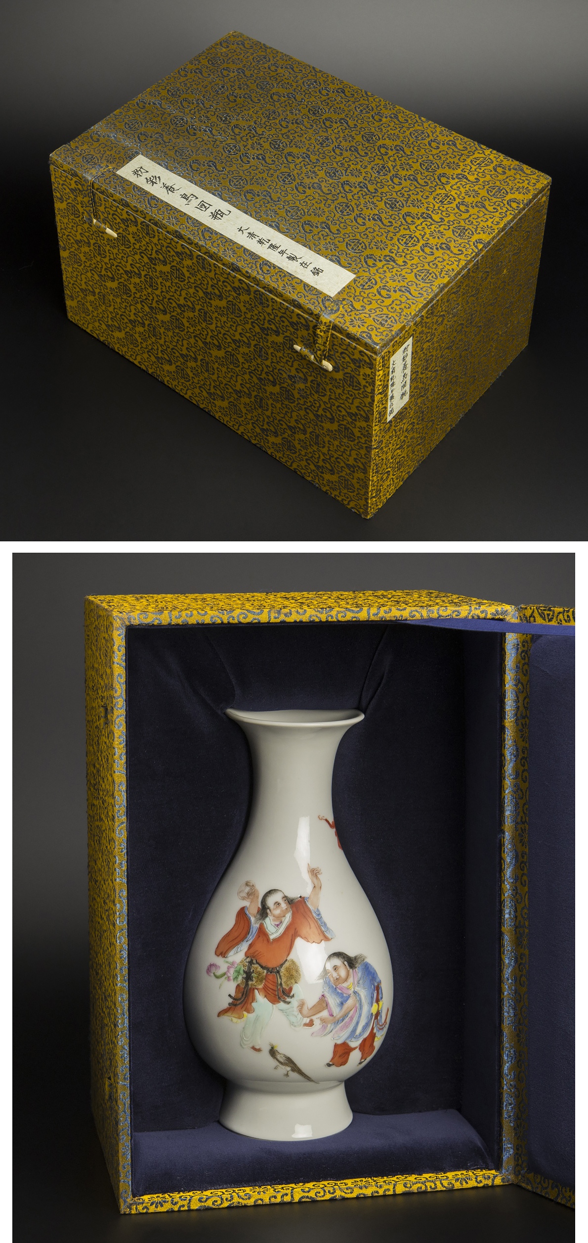 中国　乾隆年製款　粉彩　色絵　山水人物文　玉壷春瓶　V　R9206 中国 乾隆年製款 粉彩 色絵 山水人物文 玉壷春瓶 V