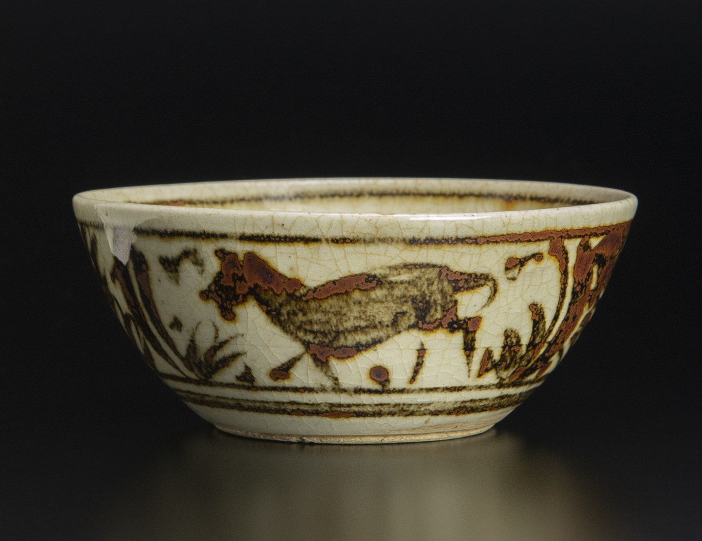 中国古美術•宋時代吉州窯陰刻紋茶碗•共箱　B8-1