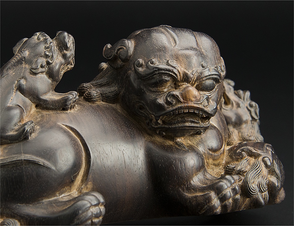 清 紫檀雕狮子像 中国 古美术