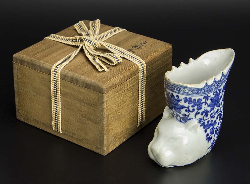 清 光绪 储秀宫制 青花虎杯 中国 古美术