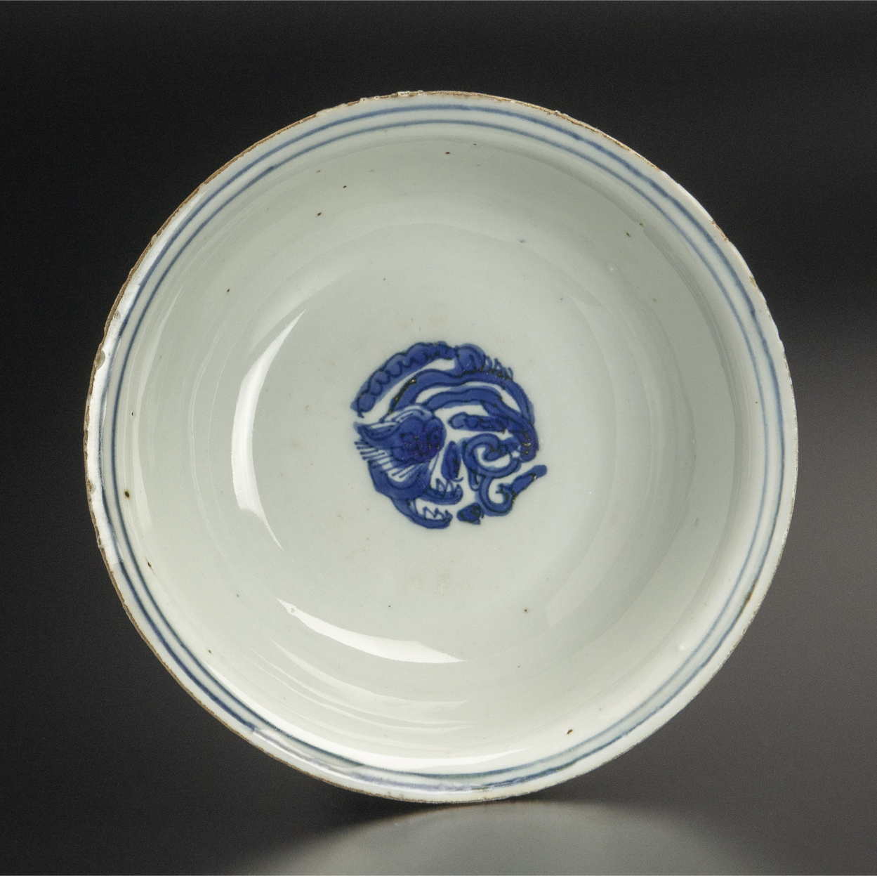アンティーク中国美術 青花 龍紋 香合 AZ780 - 陶芸