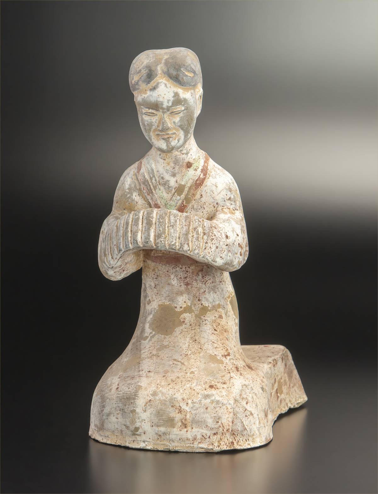 中国美術 加彩 女人 俑 高36.5cm(A883) 漢 灰陶加彩侍女俑 中国 古美術